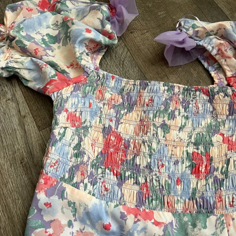 Astr Puff Sleeve Midi Floral Dress size M - Picture 11 of 15
